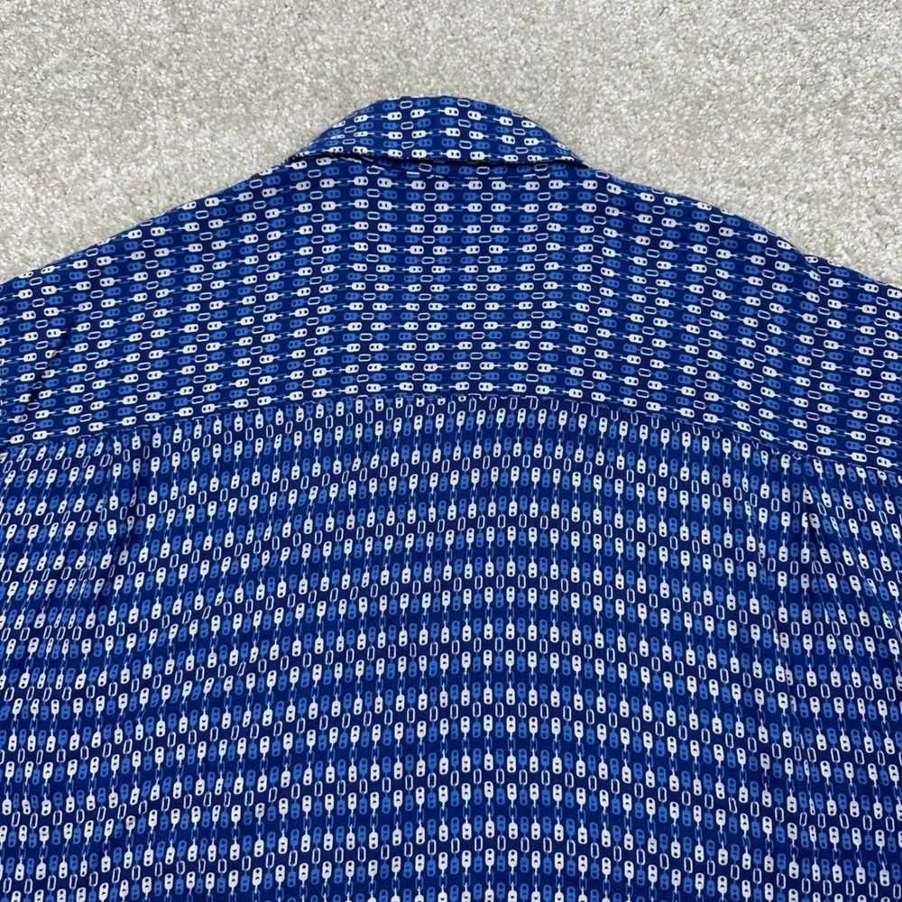 Linea Rosso Signature Mens XXL Silk Blend Blue Geometric Chain Link Button Shirt